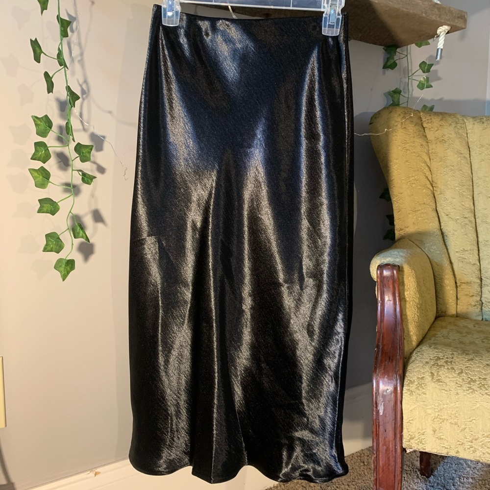 Black silk midi skirt